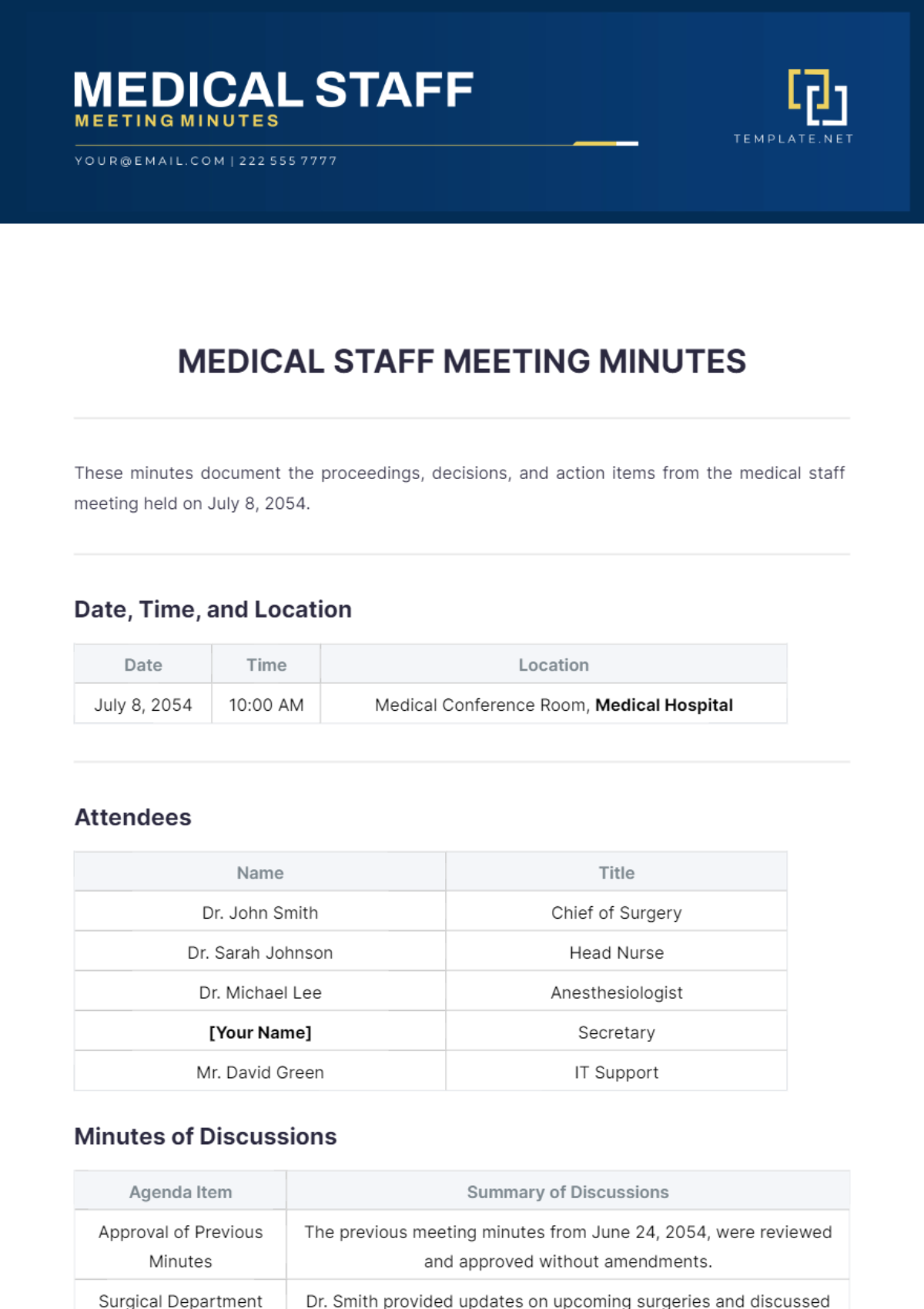 Medical Staff Meeting Minutes Template - Edit Online & Download