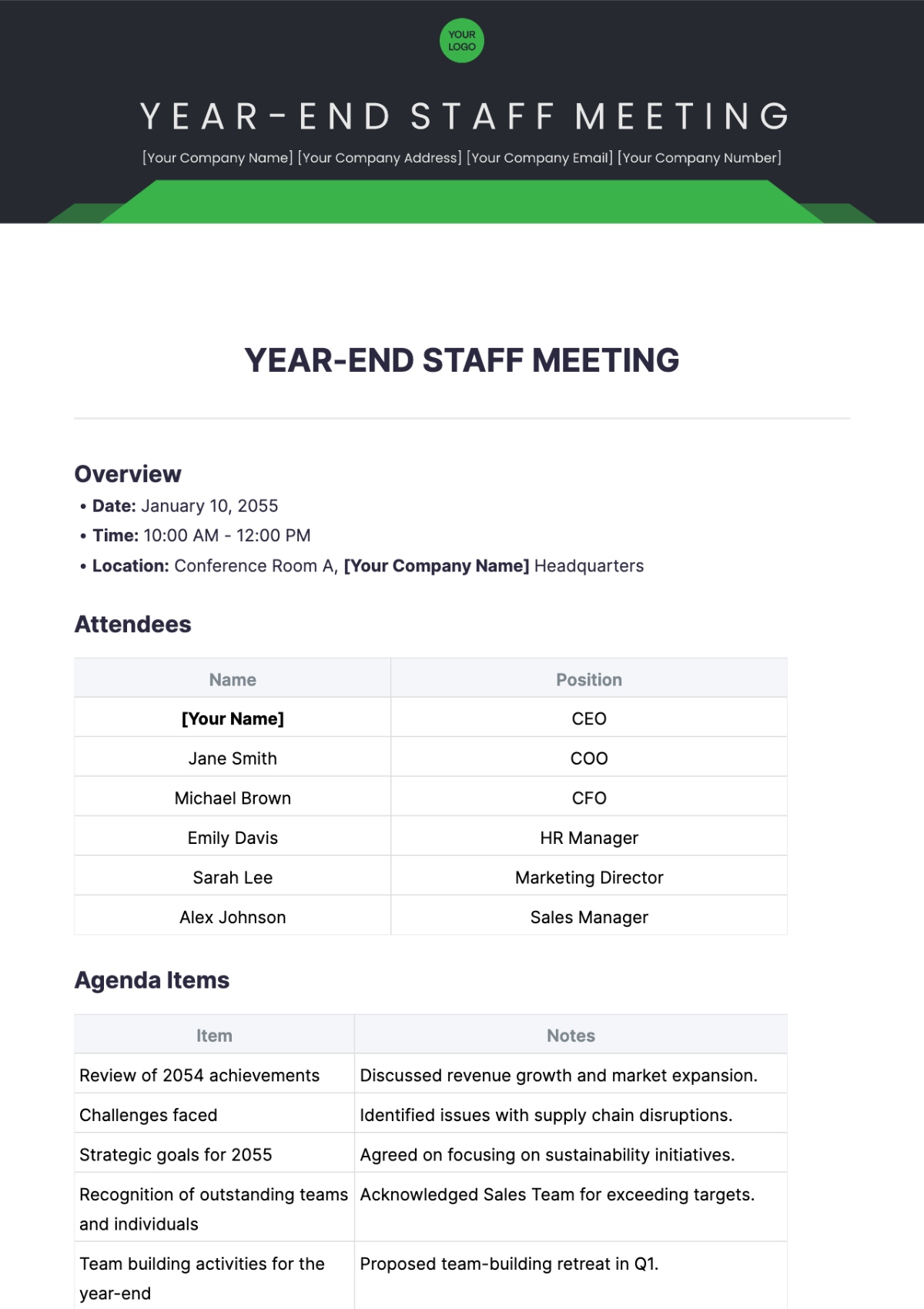 Year End Staff Meeting Template - Edit Online & Download