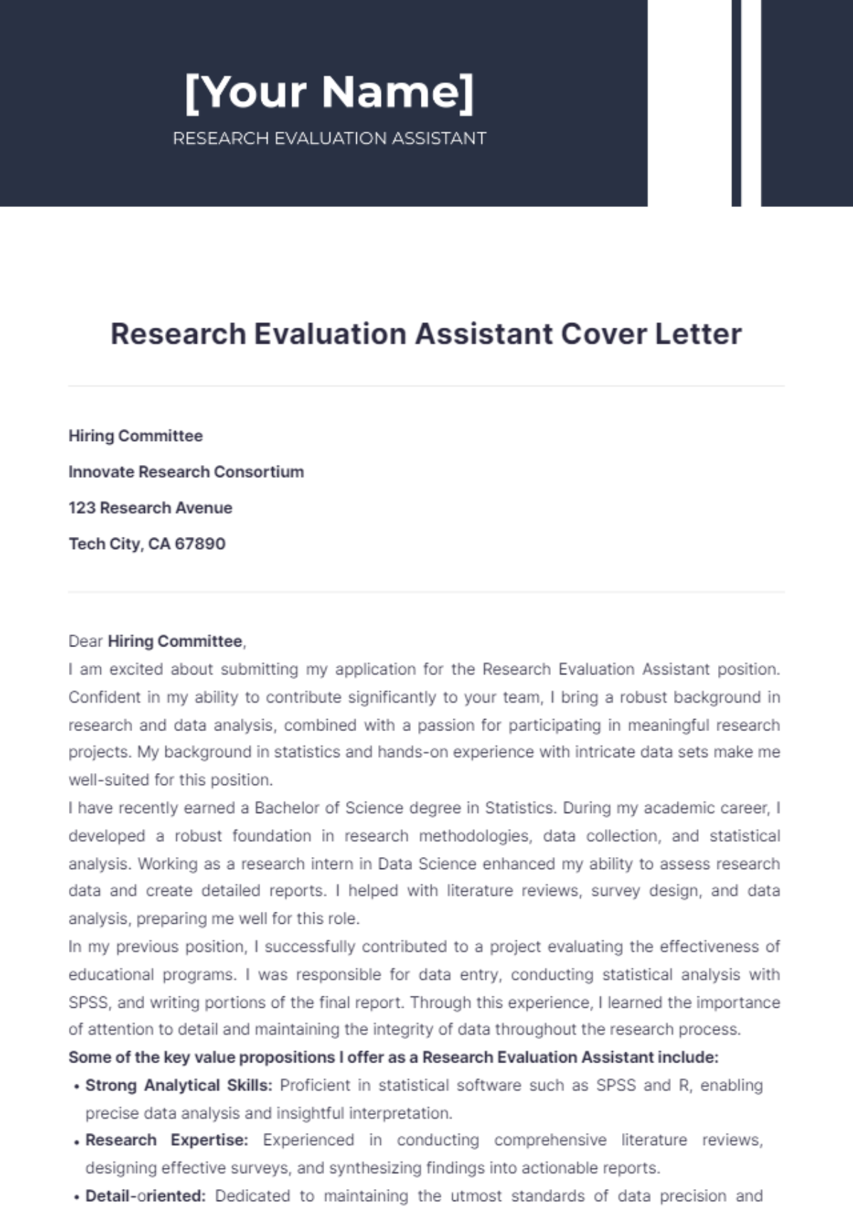 Research Evaluation Assistant Cover Letter - Edit Online & Download