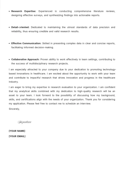 Free Research Evaluation Assistant Cover Letter to Edit Online
