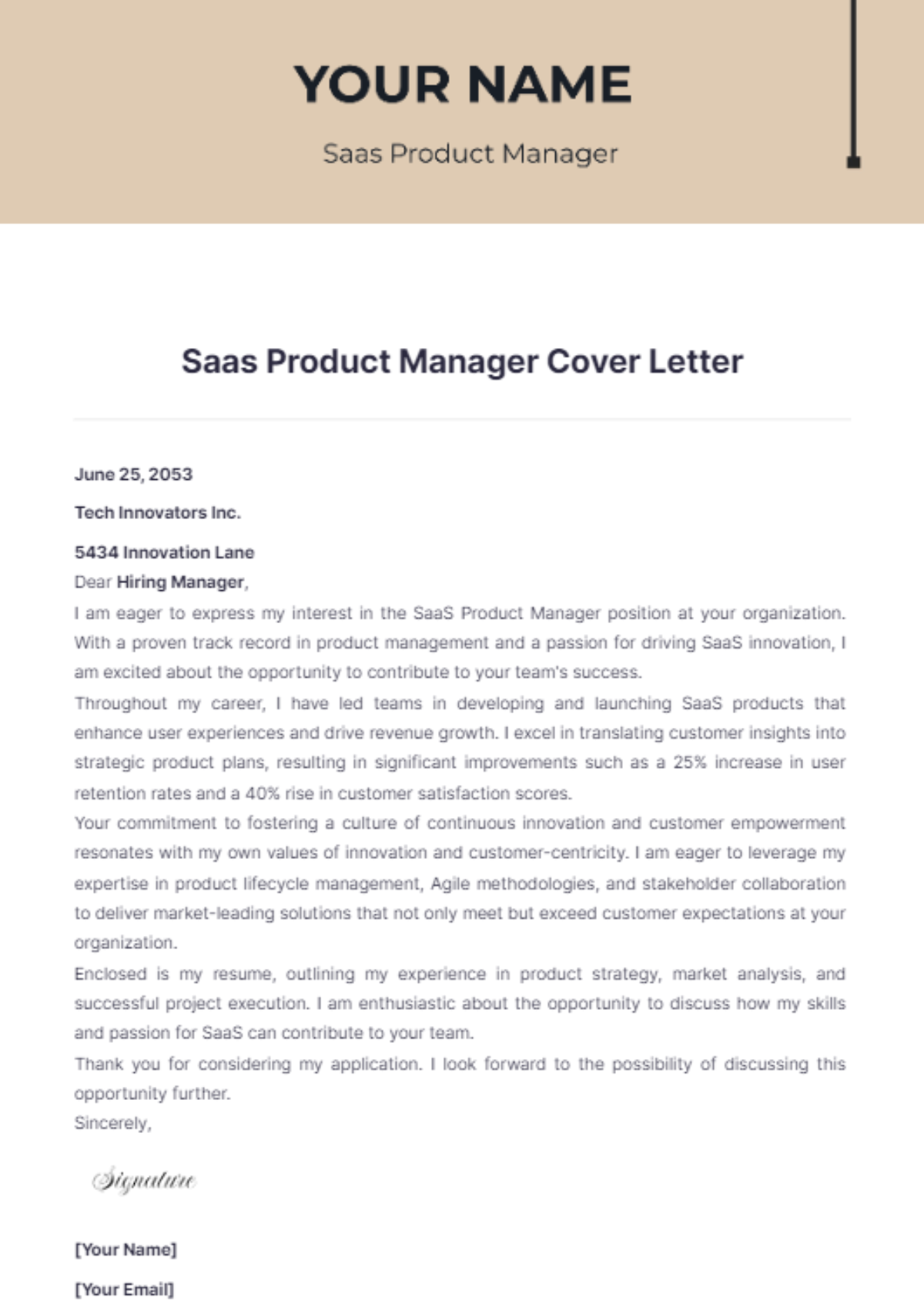 Saas Product Manager Cover Letter - Edit Online & Download