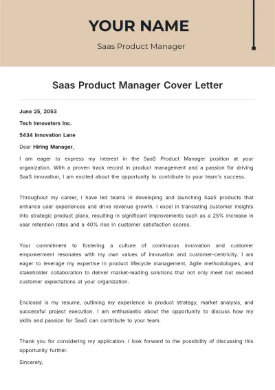 Free Saas Product Manager Cover Letter to Edit Online