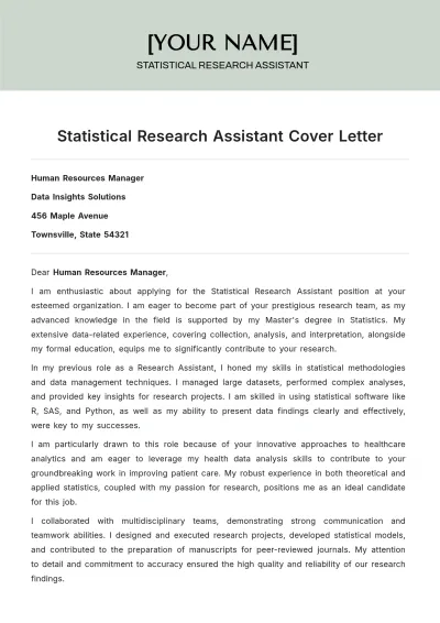 Free Statistical Research Assistant Cover Letter to Edit Online