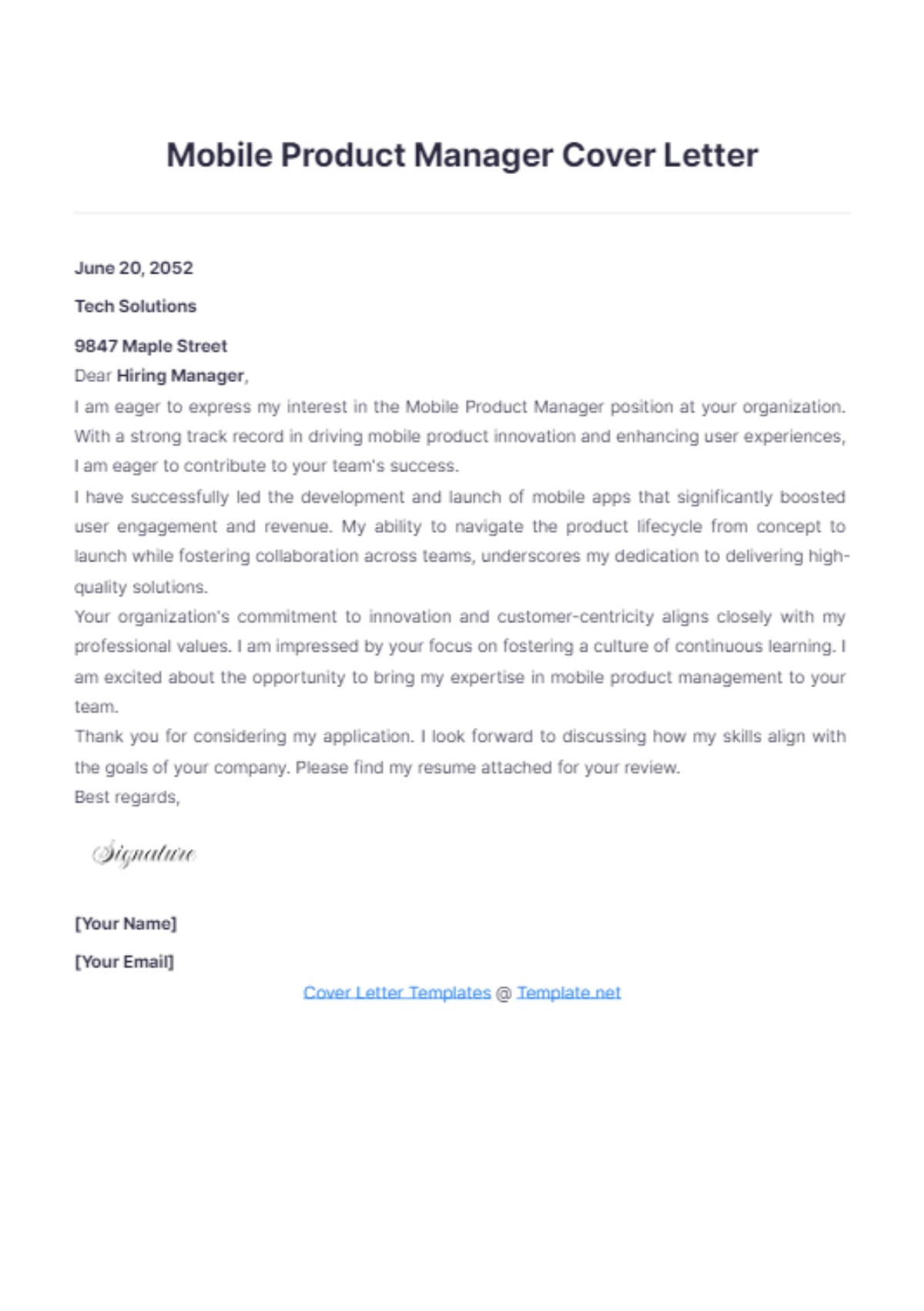 Mobile Product Manager Cover Letter - Edit Online & Download