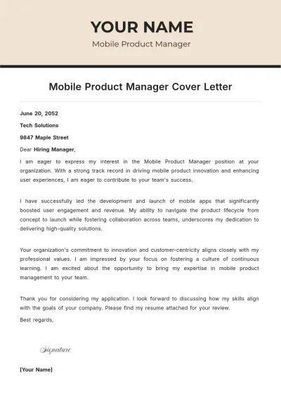 Free Mobile Product Manager Cover Letter to Edit Online