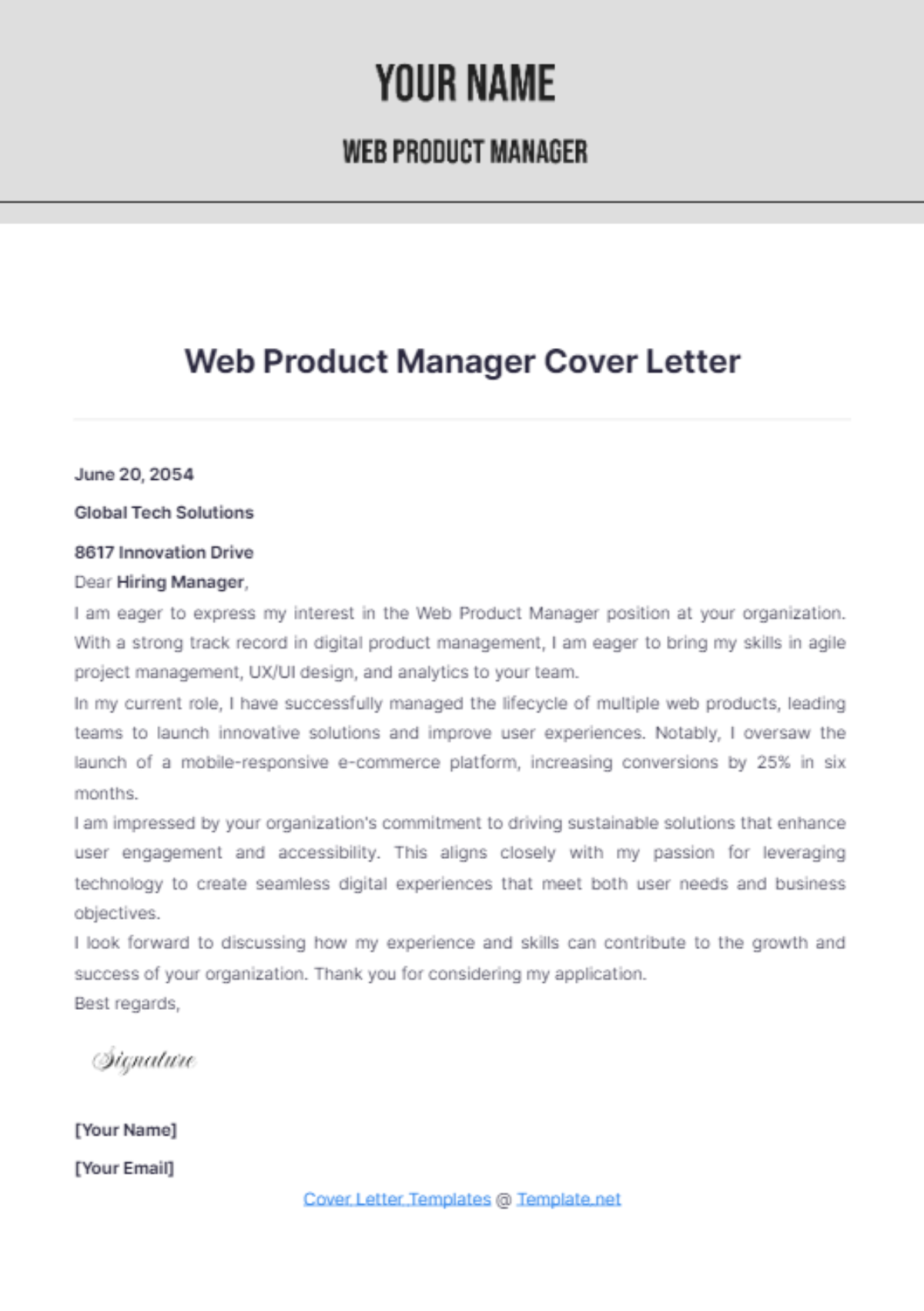 Web Product Manager Cover Letter - Edit Online & Download