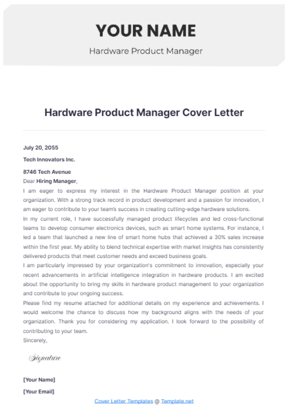 Hardware Product Manager Cover Letter - Edit Online & Download