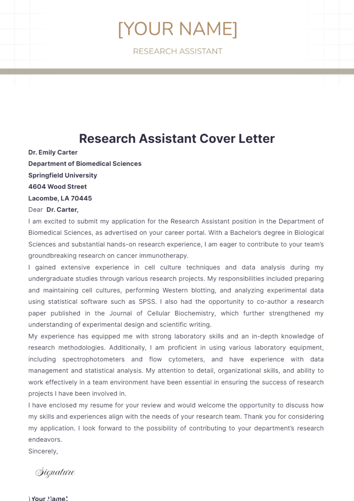 Research Assistant Cover Letter