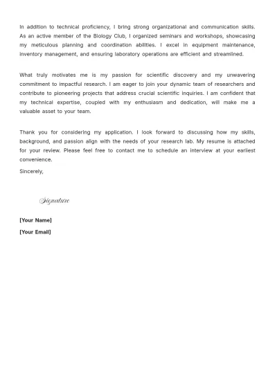 Free Research Lab Assistant Cover Letter to Edit Online