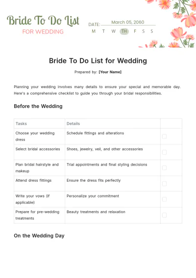 Free Bride To Do List For Wedding Template to Edit Online