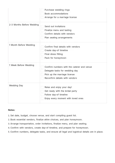 Free Wedding Timeline To Do List Template to Edit Online