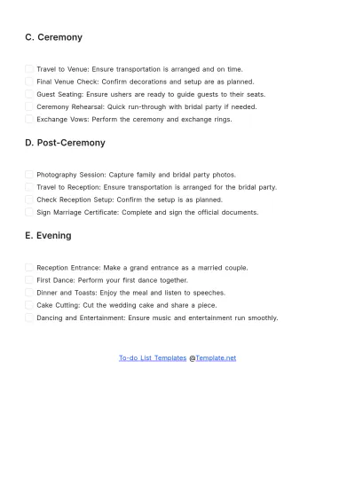 Free Wedding Day To Do List Template to Edit Online