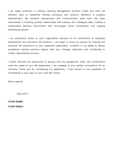 Free Human Resources Trainer Cover Letter to Edit Online