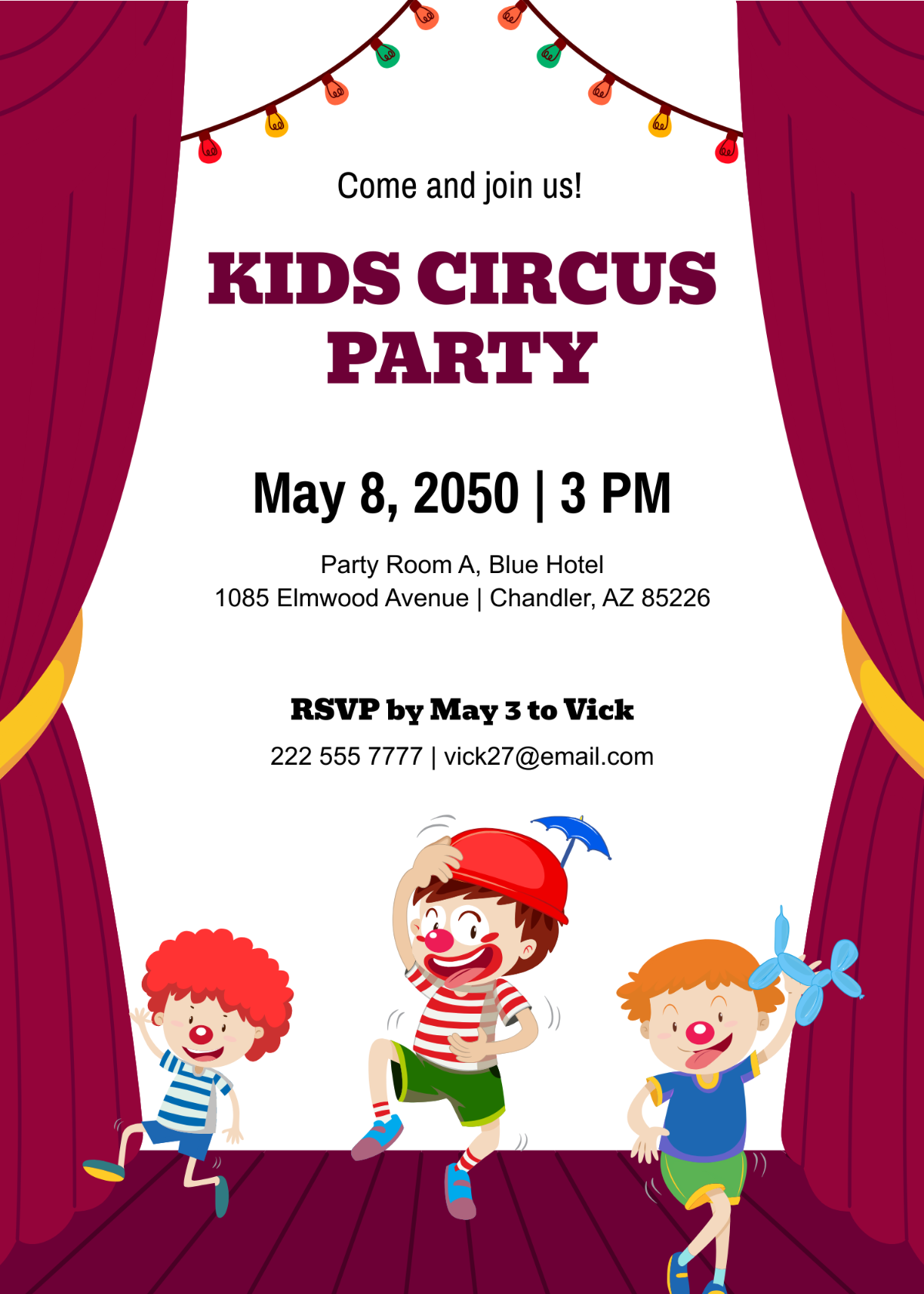 Kids Circus Party Invitation