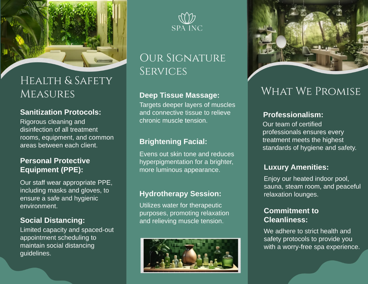 Free Spa Health & Safety Brochure Template to Edit Online