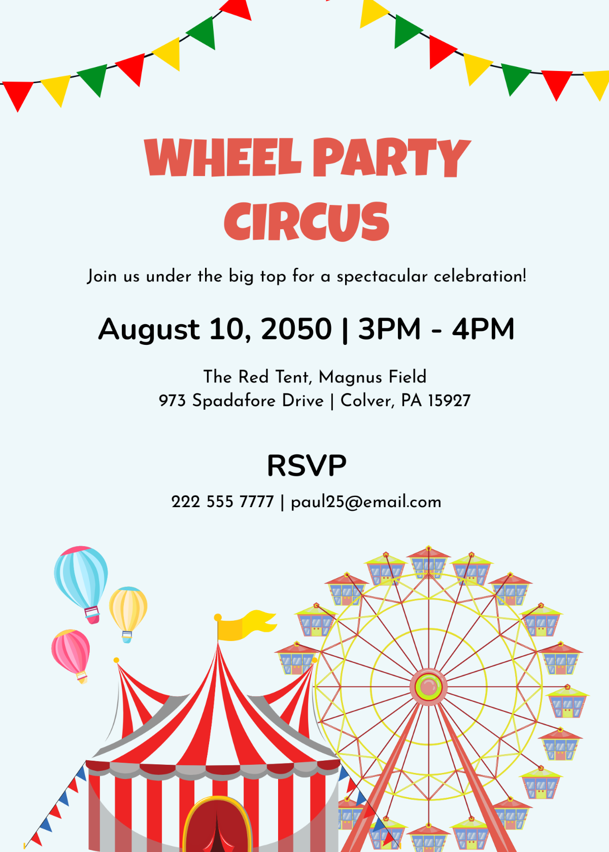 Wheel Party Circus Invitation