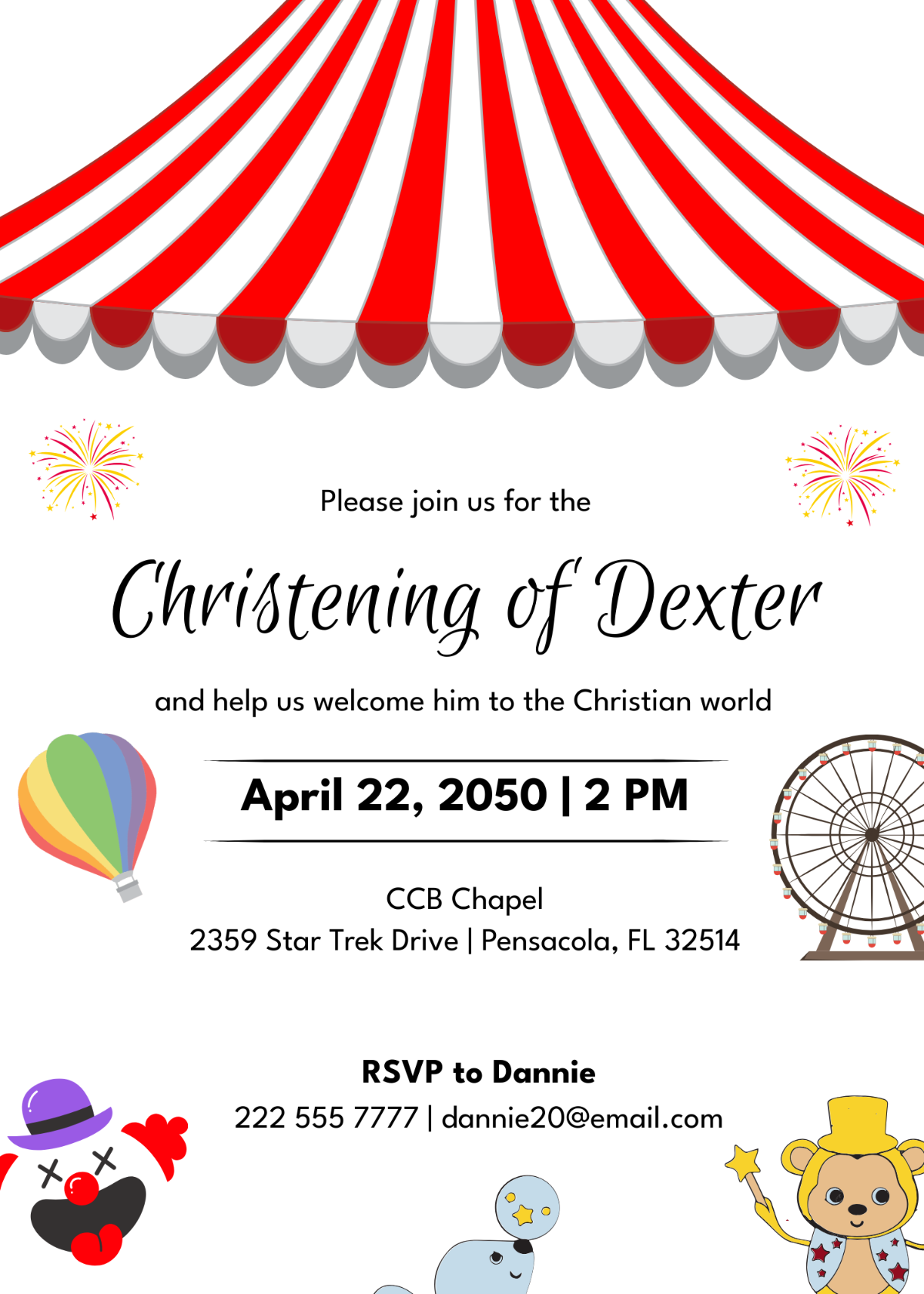 Circus Christening Invitation