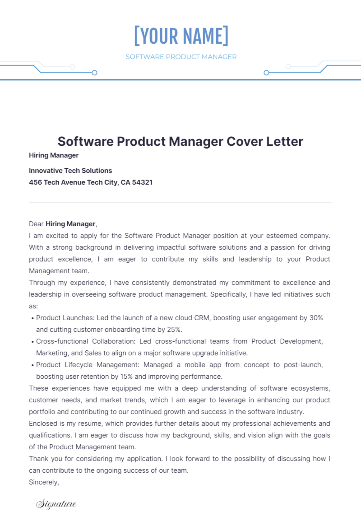 Software Product Manager Cover Letter