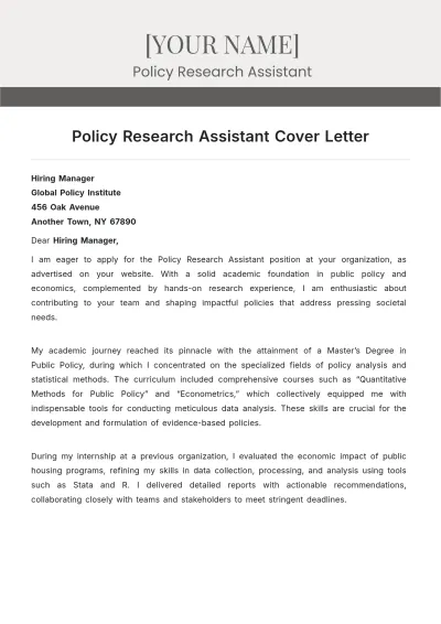 Free Policy Research Assistant Cover Letter to Edit Online
