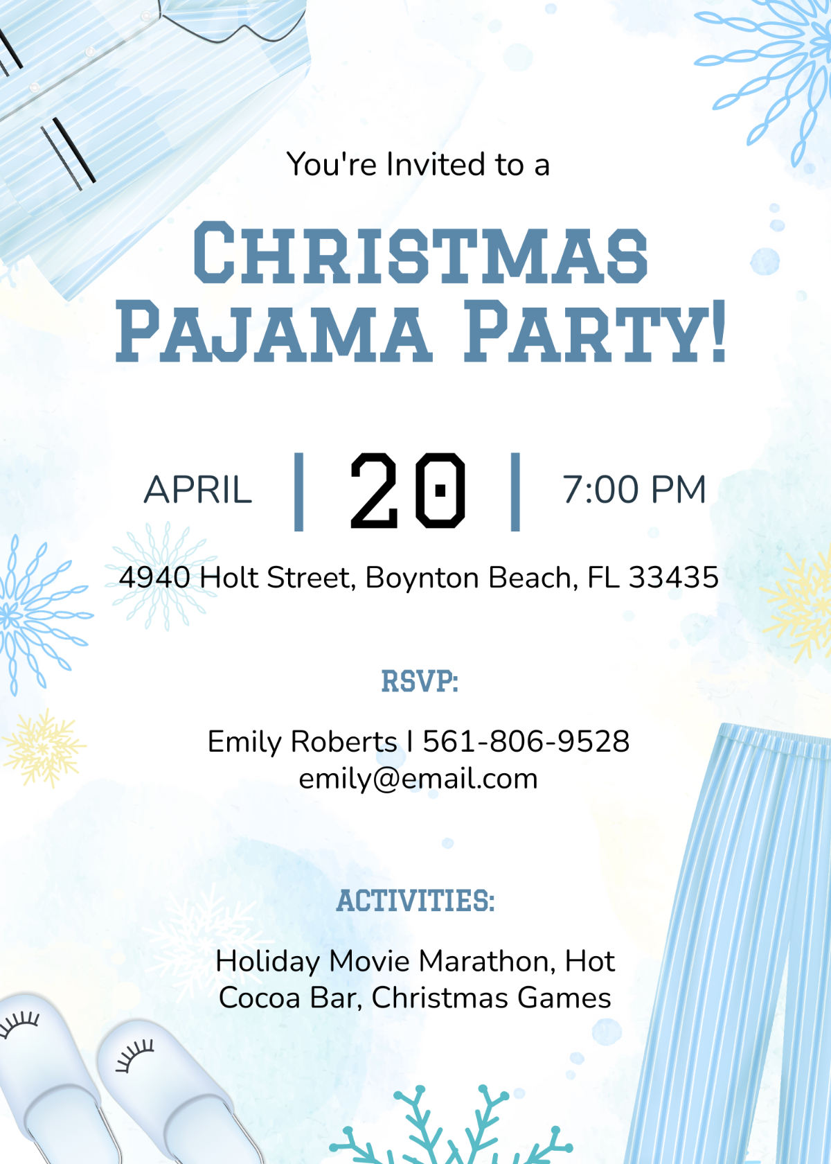 Free Christmas Pajama Party Invitation Template