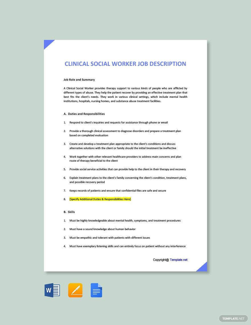 Clinical Social Worker Job Ad/Description Template