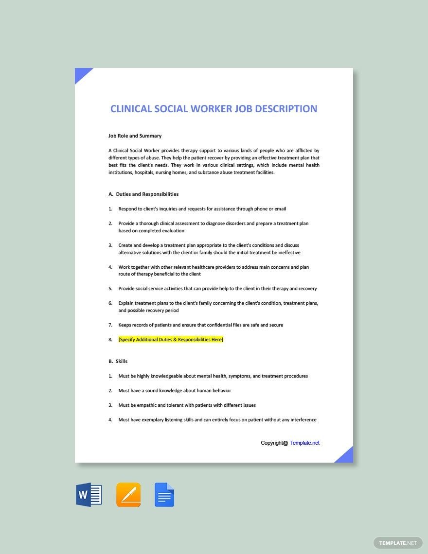 Social Worker Job Description Template Google Docs Word Template