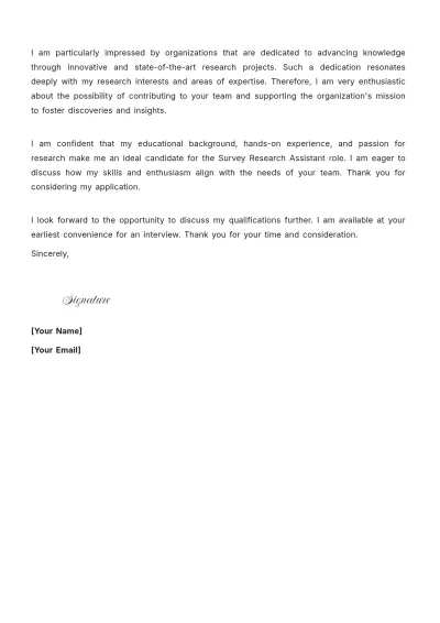 Free Survey Research Assistant Cover Letter to Edit Online