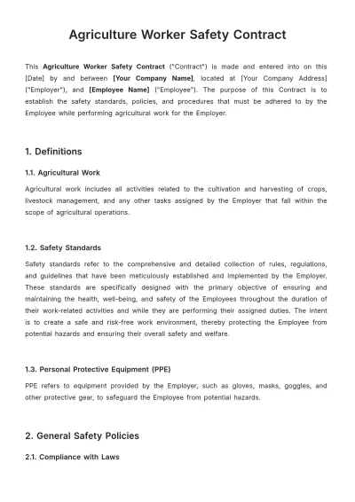 Free Agriculture Worker Safety Contract Template to Edit Online