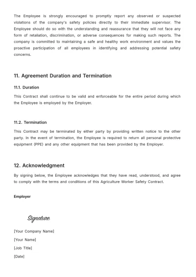 Free Agriculture Worker Safety Contract Template to Edit Online