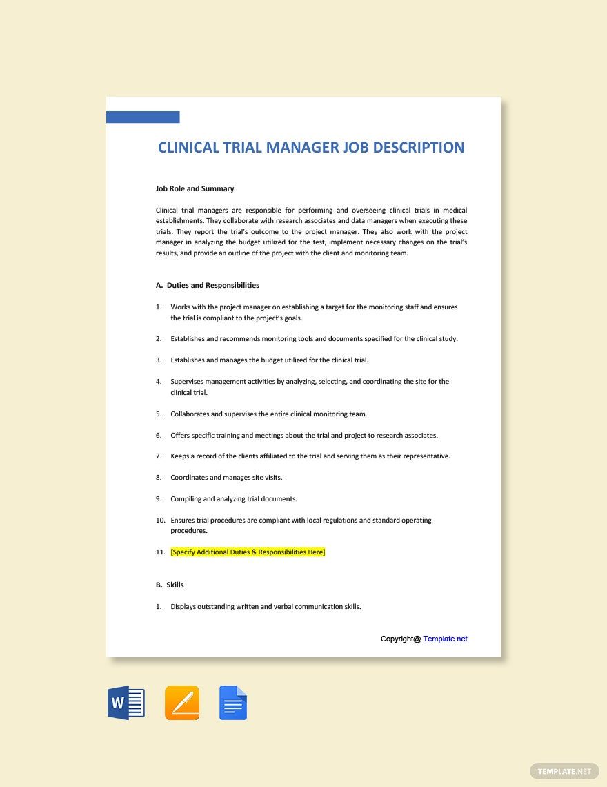 Clinical Job Description Word Templates Design Free Download Template
