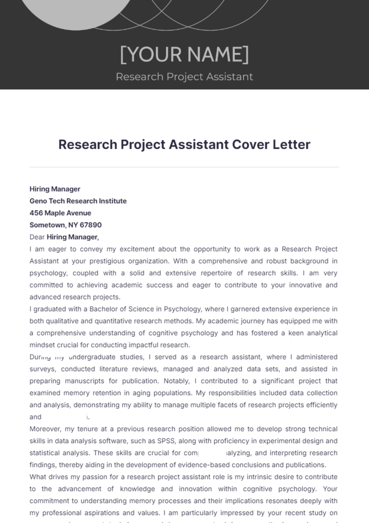 Research Project Assistant Cover Letter