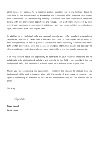 Free Research Project Assistant Cover Letter to Edit Online