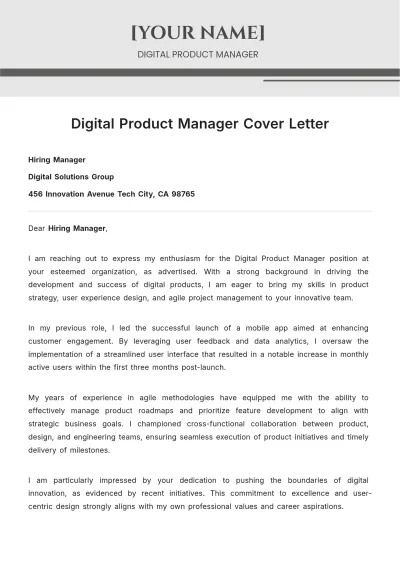 Free Digital Product Manager Cover Letter to Edit Online