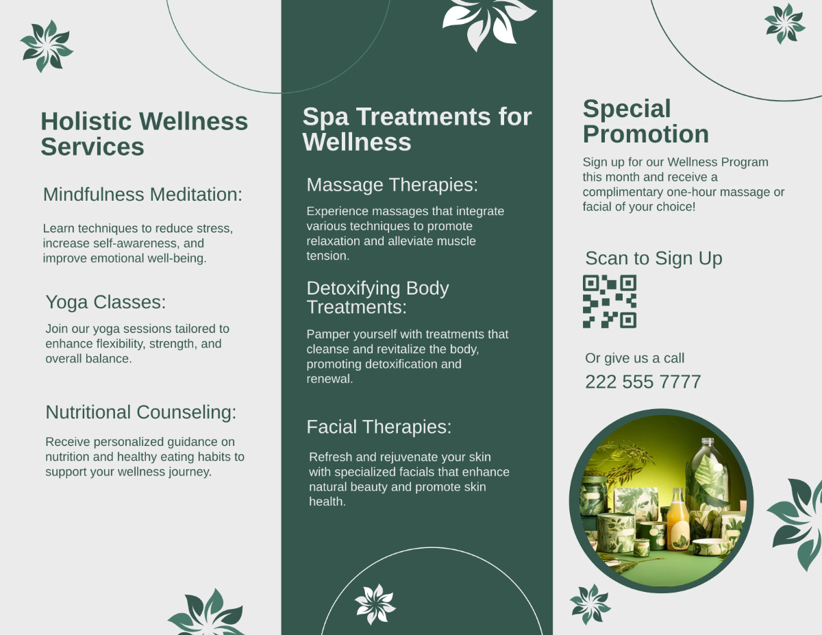 Free Spa Wellness Program Brochure Template to Edit Online