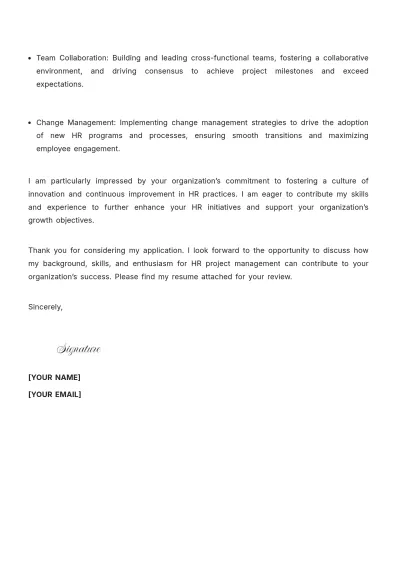 Free HR Project Manager Cover Letter to Edit Online