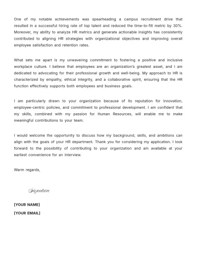 Free MBA HR Cover Letter to Edit Online