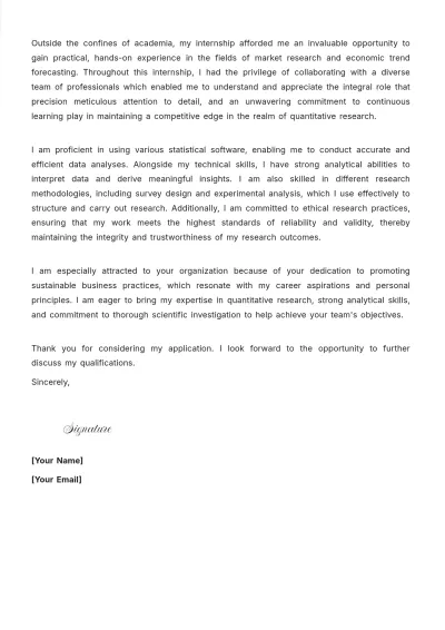 Free Quantitative Research Assistant Cover Letter to Edit Online