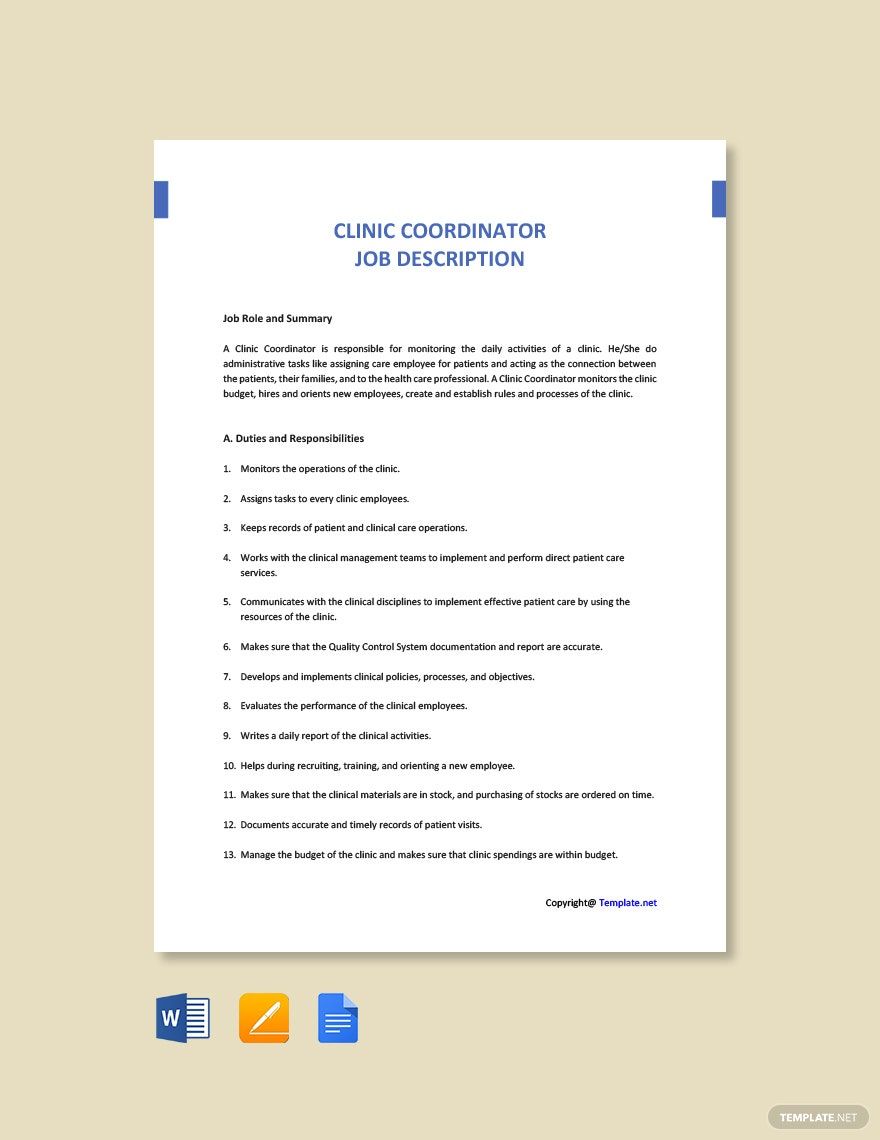 Free Clinic Coordinator Job Ad and Description Template
