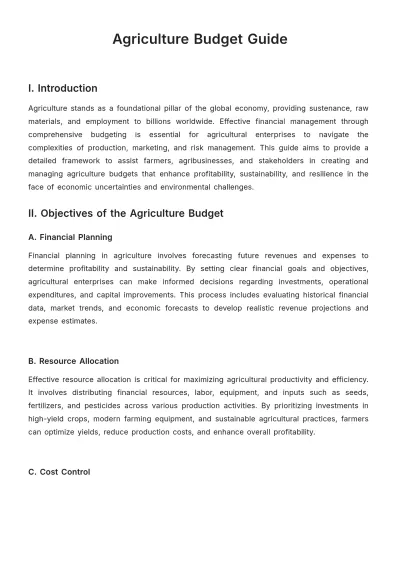 Free Agriculture Budget Guide Template to Edit Online