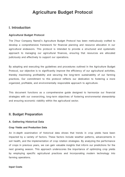 Free Agriculture Budget Protocol Template to Edit Online