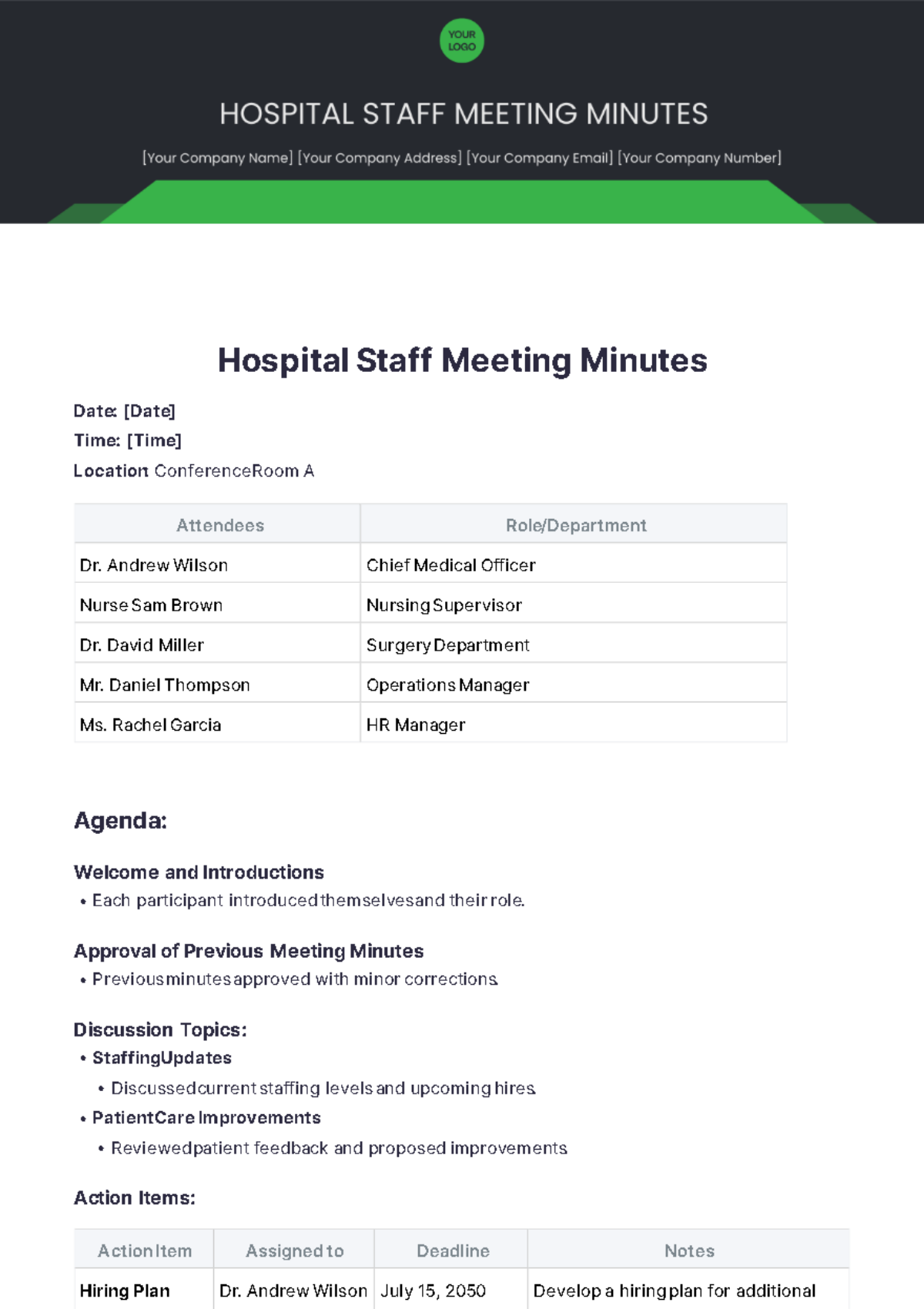 Hospital Staff Meeting Minutes Template - Edit Online & Download