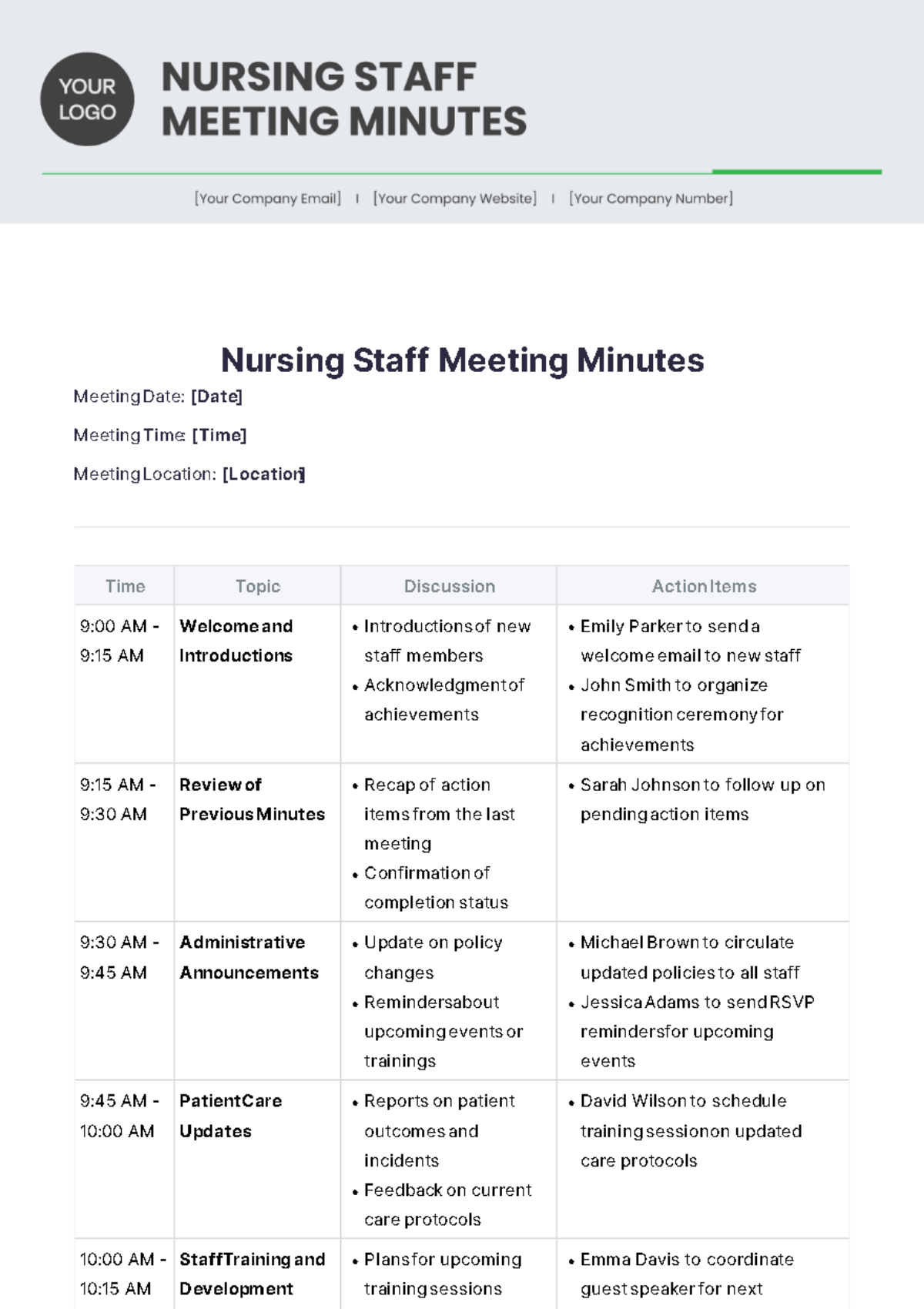 Nursing Staff Meeting Minutes Template - Edit Online & Download