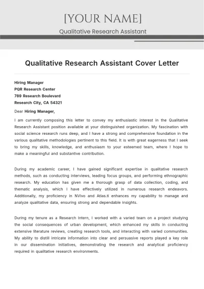 Free Qualitative Research Assistant Cover Letter to Edit Online