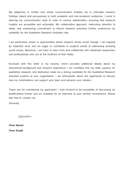 Free Qualitative Research Assistant Cover Letter to Edit Online