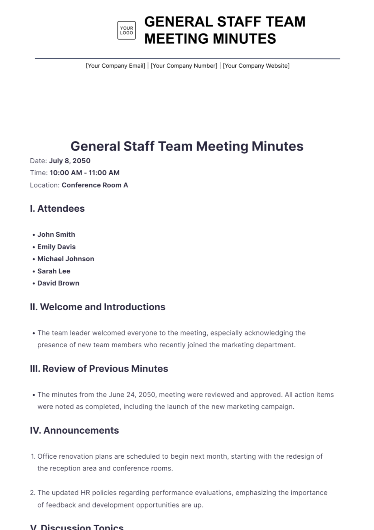 General Staff Team Meeting Minutes Template - Edit Online & Download