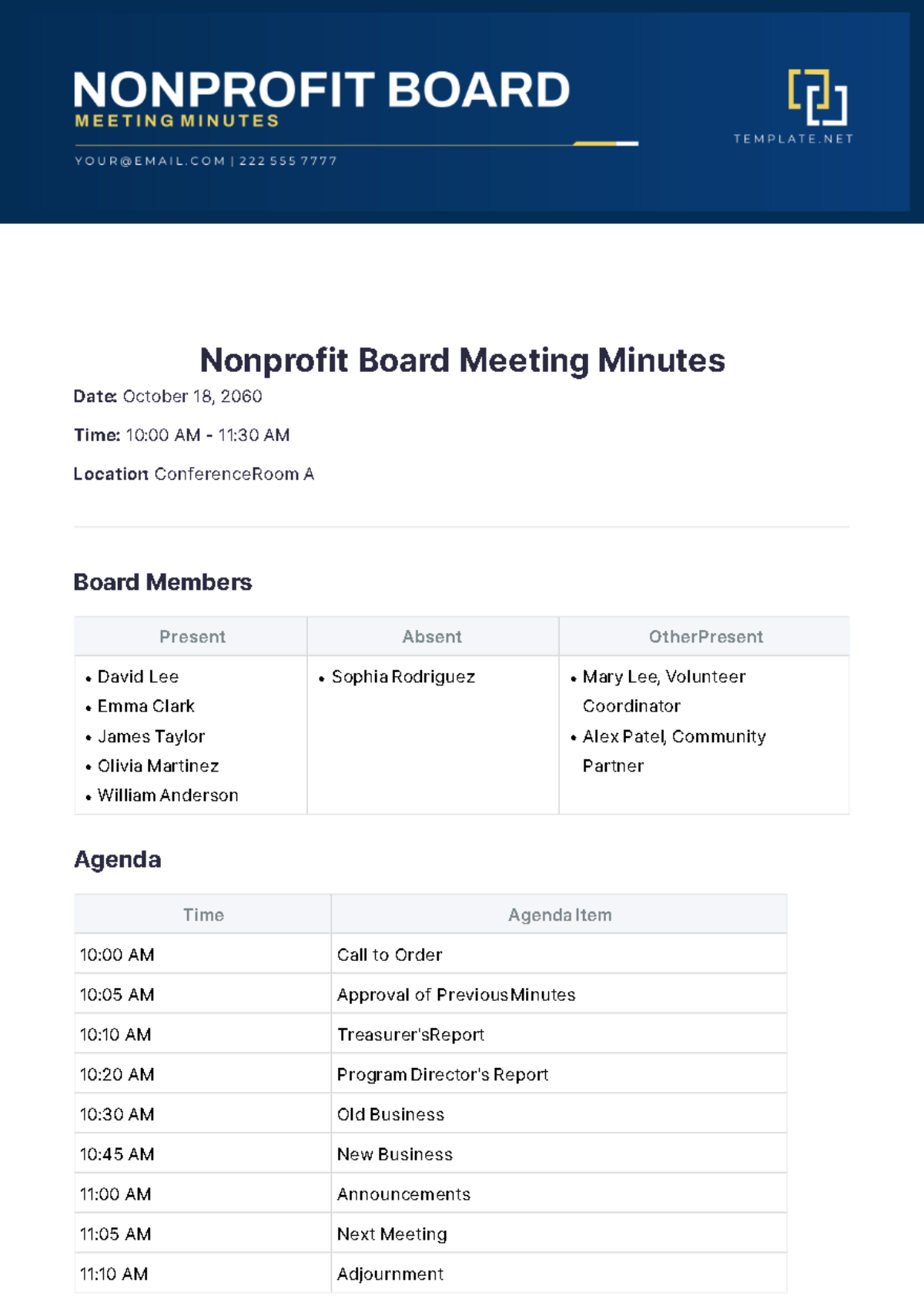 Nonprofit Board Meeting Minutes Template - Edit Online & Download