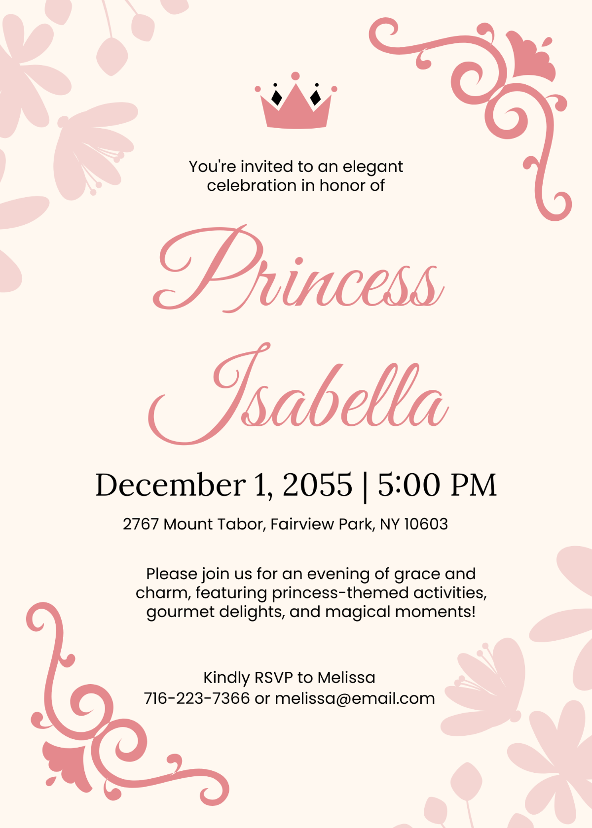 Elegant Princess Birthday Invitation