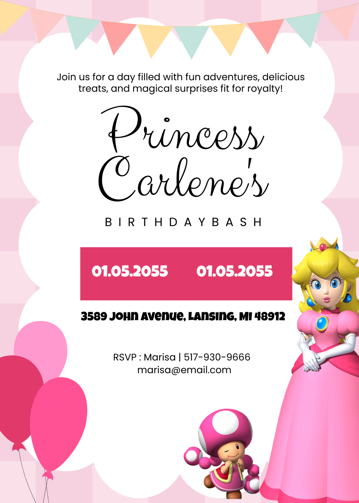 Princess Peach Birthday Invitation