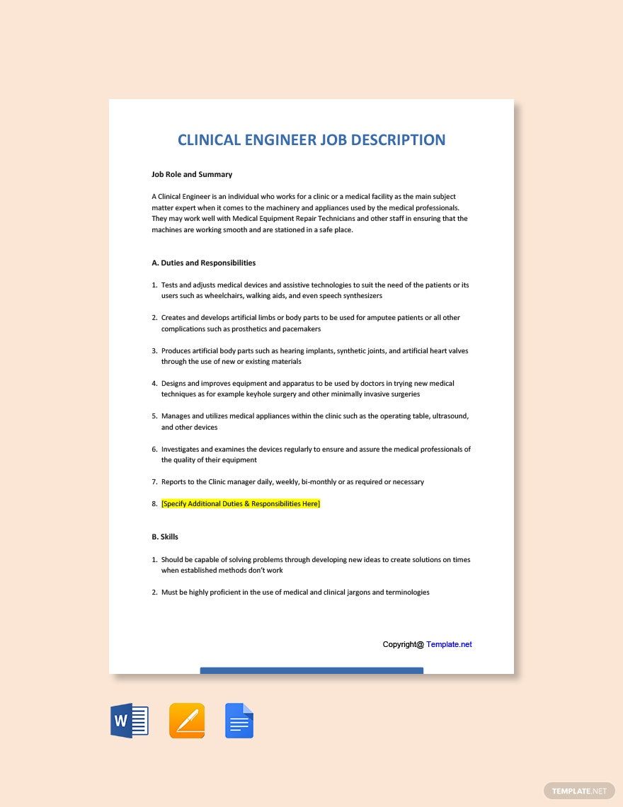 Free Clinical Engineer Job Ad And Description Template Download In