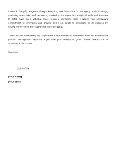Free E-Commerce Product Manager Cover Letter to Edit Online